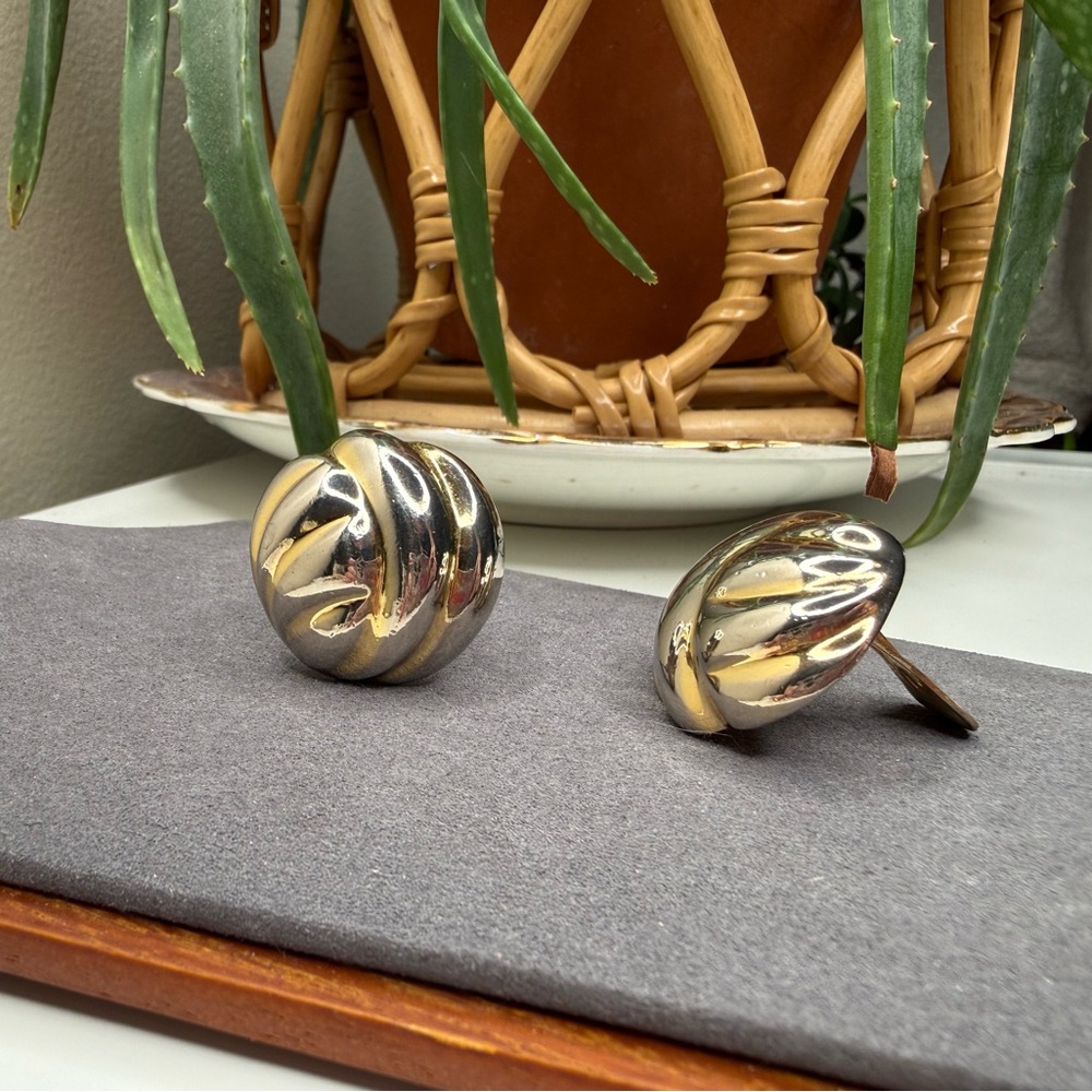 Erwin Pearl Vintage Gold Silver Swirl Clip Earrings Statement 90s - Picture 6 of 10
